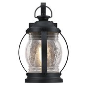 Westinghouse Fixture Wall Outdoor 8W Dusk to Dawn Canyon Txtrd, Black Clear Crackle Glass 6120400